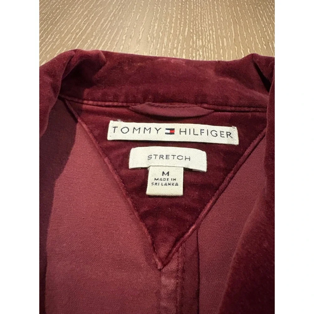Tommy Hilfiger Velvet Blazer Womens Medium Burgundy Stretch Fitted Jacket EUC